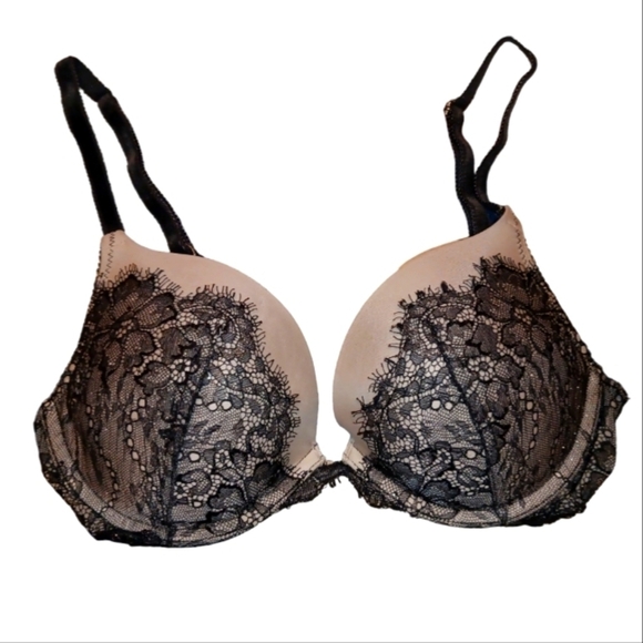 Victoria's Secret Other - Victoria's Secret 34C  Plunge Dream Angels Bra Black White Eyelash Lace